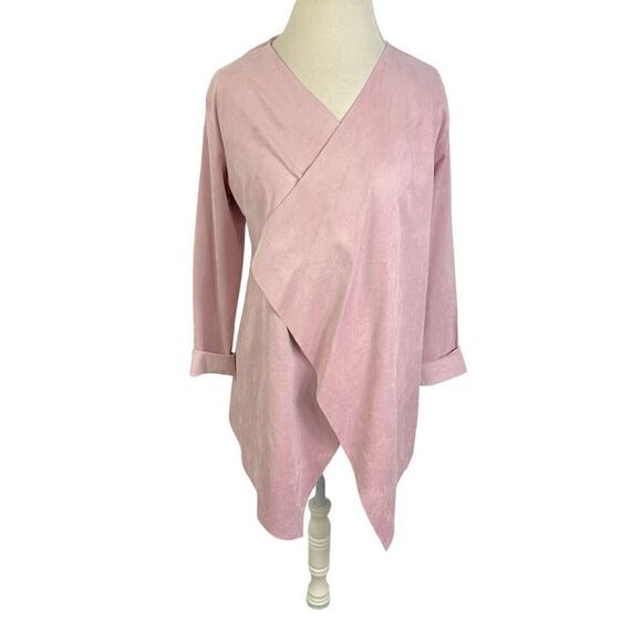 Soft Surroundings Blush Pink Micro Suede Cardigan Drape Open Front Size M - Picture 8 of 12